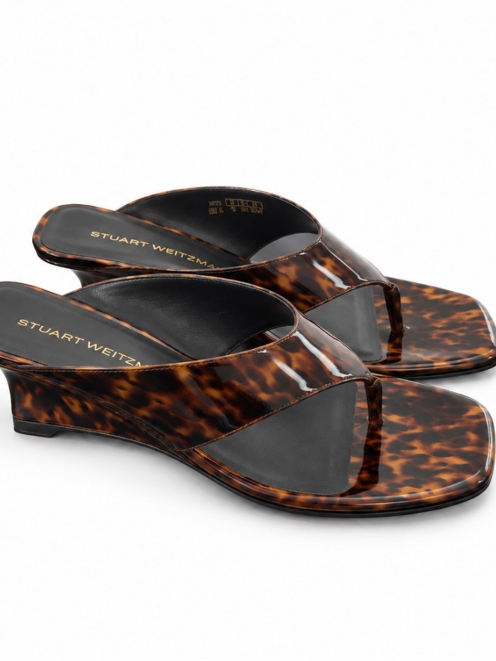 NEW Stuart Weitzman Tortoiseshell Patent Thong Sandals - Brown/Black